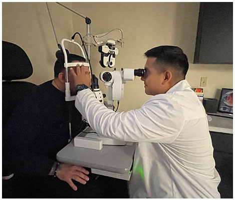 Patient eye exam with eye his doctor