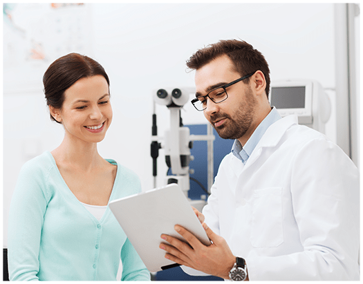 Woman and her eye doctor at University Vision Centre
